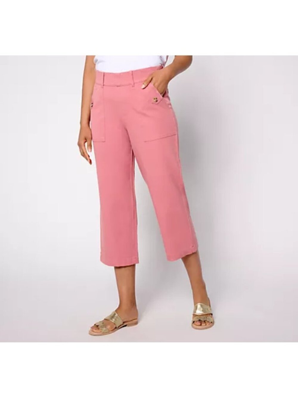 AnyBody Pants Wide Leg Cropped All Stretch Twill Petite sz PXL Pink A642843